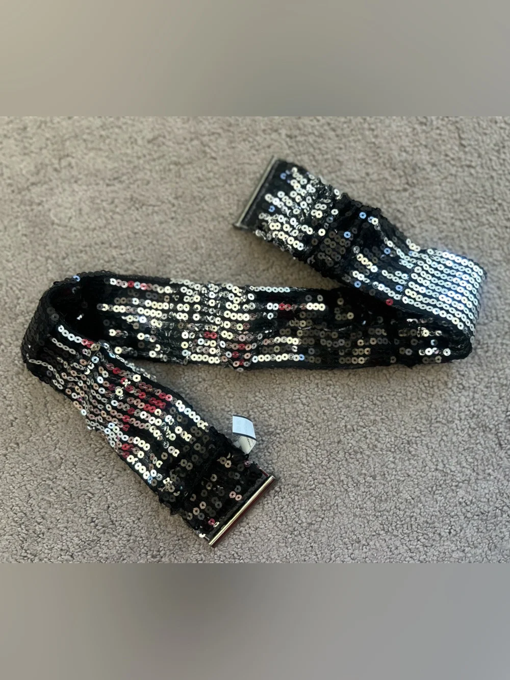 Daytrip Black Sequin Stretch Waist Belt - Shimmer Panel